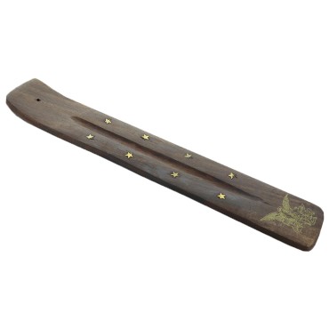 Brûle-encens en bois pour bâtonnets, décor imprimé, 26 × 3,5 cm. Boîte de 4..