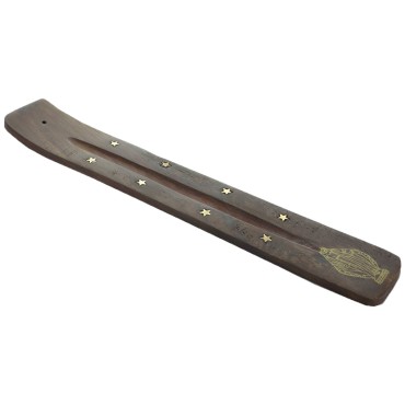 Brûle-encens en bois pour bâtonnets, décor imprimé, 26 × 3,5 cm. Boîte de 4..
