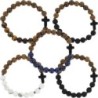 Bracelet sur élastique grains bois et pierre assortie Ø 8 mm avec croix, LOT DE 5 ASSORTIS