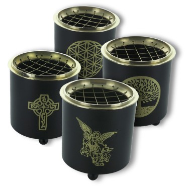 Brûle-encens, H 9,5 cm, Ø 8 cm. Plusieurs motifs. Livré en boîte individuelle.