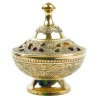 Brule encens en laiton ciselet avec grille, hauteur 12 cm, Ø 9.5 cm. Livre en boite individuelle.