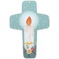 Croix enfantine en bois compressé, image collée, H. 13 cm, différentes représentations.