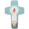 Croix enfantine en bois compressé, image collée, H. 13 cm, différentes représentations.
