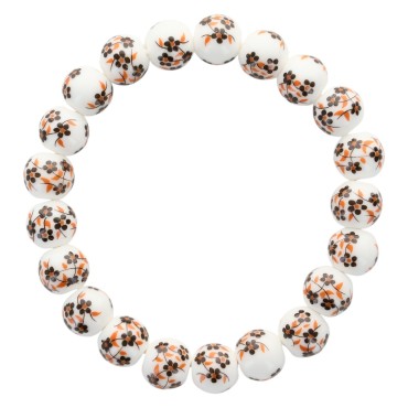 Bracelet sur élastique grains porcelaine Ø 1 cm. Fleur Orange