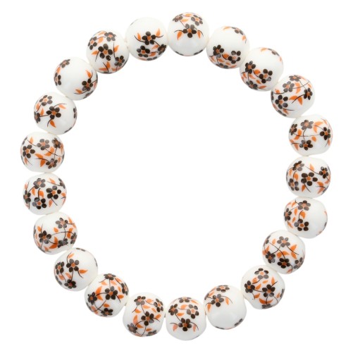 Bracelet sur élastique grains porcelaine Ø 1 cm. Fleur Orange