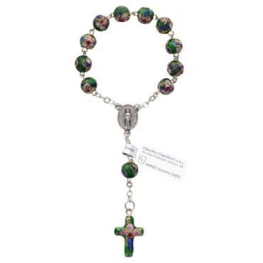 Dizainier sur chaine grains cloisonné en métal Ø 8 mm avec croix- Existe de différentes couleurs-