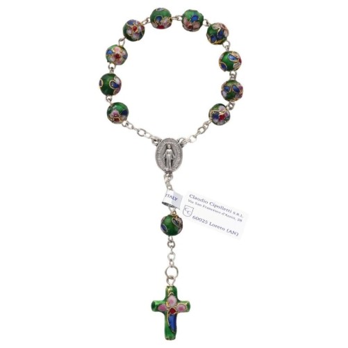 Dizainier sur chaine grains cloisonné en métal Ø 8 mm avec croix- Existe de différentes couleurs-