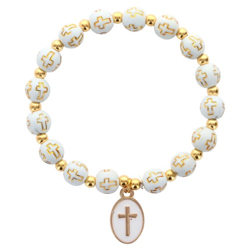 Bracelet sur élastique avec croix sur chaque grains Ø 7 mm