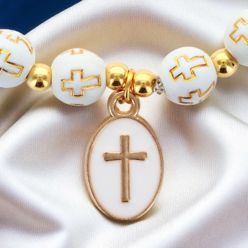 Bracelet sur élastique avec croix sur chaque grains Ø 7 mm
