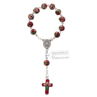 Dizainier sur chaine grains cloisonné en métal Ø 8 mm avec croix- Existe de différentes couleurs-