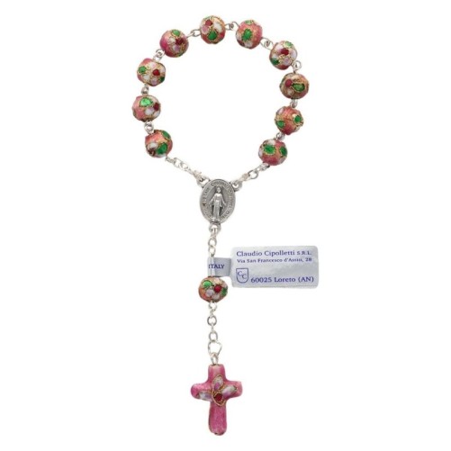Dizainier sur chaîne grains cloisonné en métal, Ø 8 mm avec croix.