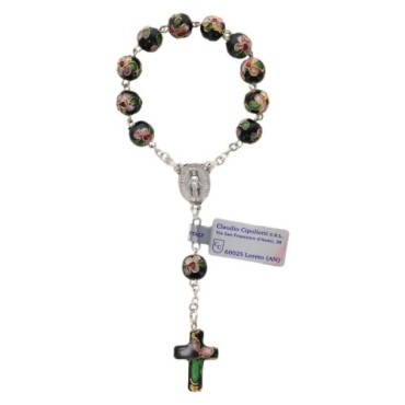 Dizainier sur chaine grains cloisonné en métal Ø 8 mm avec croix- Existe de différentes couleurs-