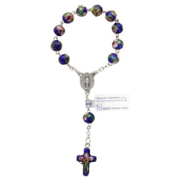 Dizainier sur chaine grains cloisonné en métal Ø 8 mm avec croix- Existe de différentes couleurs-