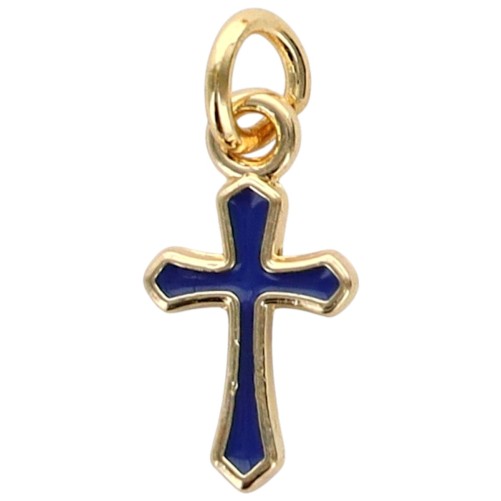 Pendentif croix en laiton doré H. 1 cm. Différentes couleurs de résine