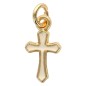 Pendentif croix en laiton doré H. 1 cm. Différentes couleurs de résine