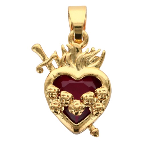 Pendentif cœur en laiton doré supérieur et en verre H. 1.7 cm