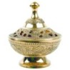 Brule encens en laiton ciselet avec grille, hauteur 12 cm, Ø 9.5 cm. Livre en boite individuelle.