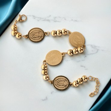 Bracelet en acier inoxydable doré médaille Vierge de Guadalupé Ø 1.5 cm