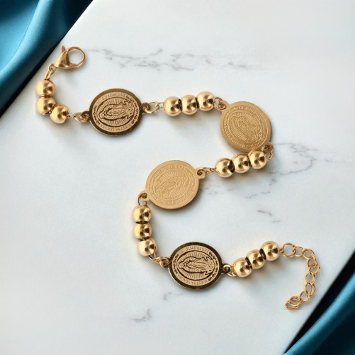 Bracelet en acier inoxydable doré médaille Vierge de Guadalupé Ø 1.5 cm