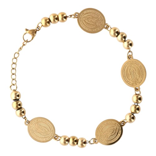 Bracelet en acier inoxydable doré médaille Vierge de Guadalupé Ø 1.5 cm