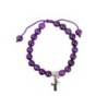 Bracelet sur corde reglable en pierre naturelle ou synthetique Ø 8 mm avec croix metal.