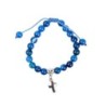 Bracelet sur corde reglable en pierre naturelle ou synthetique Ø 8 mm avec croix metal.