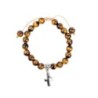 Bracelet sur corde reglable en pierre naturelle ou synthetique Ø 8 mm avec croix metal.