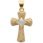 Croix en laiton doré, étoile en coquille et pierre OZ H. 2.2 cm