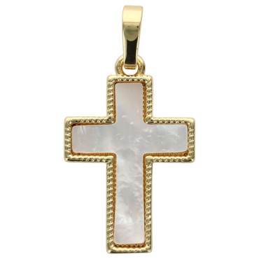 Croix en laiton doré supérieur et coquille naturelle H. 2 cm