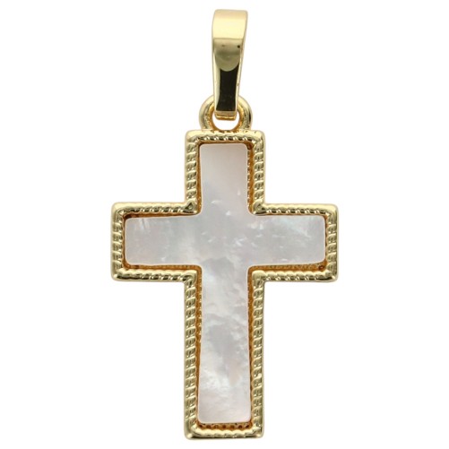 Croix en laiton doré supérieur et coquille naturelle H. 2 cm