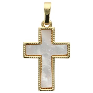 Croix en laiton doré supérieur et coquille naturelle H. 2 cm