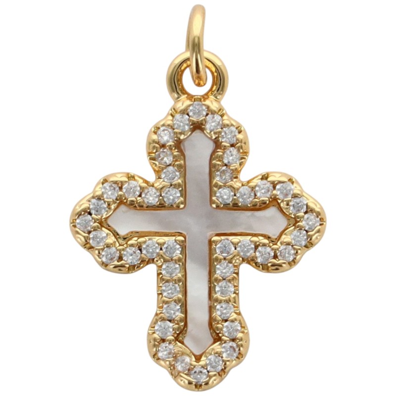Croix en laiton doré avec coquille et pierre OZ H.1.7 cm