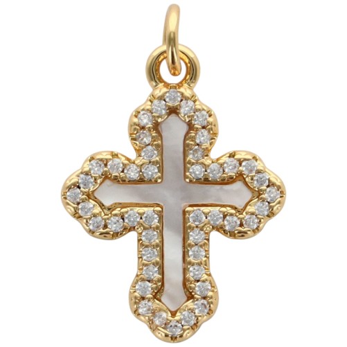 Croix en laiton doré avec coquille et pierre OZ H.1.7 cm