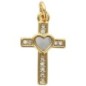 Croix en laiton doré, coeur en coquille et pierres OZ H. 1.5 cm