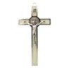 Croix de saint Benoit en metal couleur argentee emaille, hauteur 20 cm..