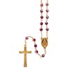 Chapelet chaîne dorée, grains facettés semi-cristal 7 mm, croix avec Christ, 35 cm au cœur..