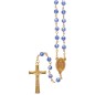 Chapelet chaîne dorée, grains facettés semi-cristal 7 mm, croix avec Christ, 35 cm au cœur..