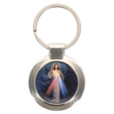 Porte-clés en métal couleur argenté de forme ronde Ø 3.8 cm. Livré en boite cadeaux. Existe avec différents Saints