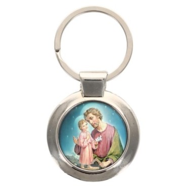 Porte-clés en métal couleur argenté de forme ronde Ø 3.8 cm. Livré en boite cadeaux. Existe avec différents Saints