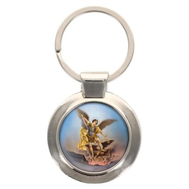 Porte-clés en métal couleur argenté de forme ronde Ø 3.8 cm. Livré en boite cadeaux. Existe avec différents Saints