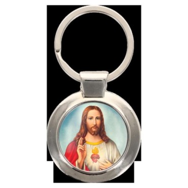 Porte-clés en métal couleur argenté de forme ronde Ø 3.8 cm. Livré en boite cadeaux. Existe avec différents Saints