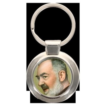 Porte-clés en métal couleur argenté de forme ronde Ø 3.8 cm. Livré en boite cadeaux. Existe avec différents Saints