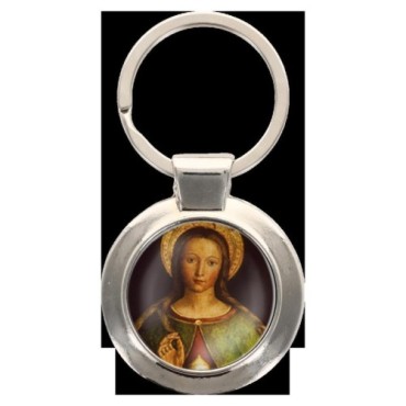 Porte-clés en métal couleur argenté de forme ronde Ø 3.8 cm. Livré en boite cadeaux. Existe avec différents Saints