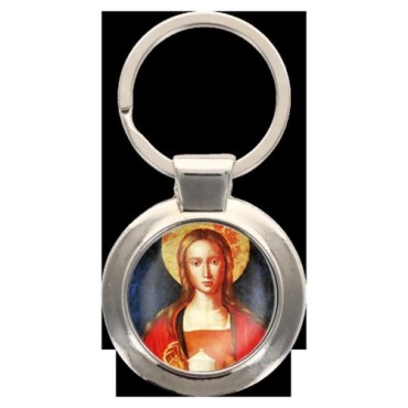 Porte-clés en métal couleur argenté de forme ronde Ø 3.8 cm. Livré en boite cadeaux. Existe avec différents Saints