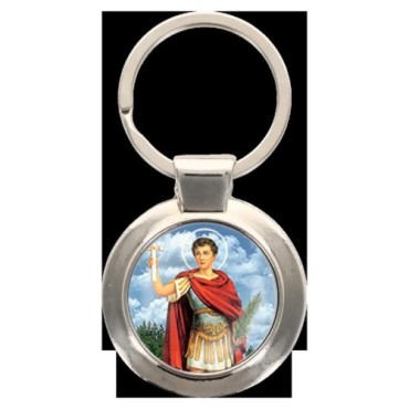 Porte-clés en métal couleur argenté de forme ronde Ø 3.8 cm. Livré en boite cadeaux. Existe avec différents Saints