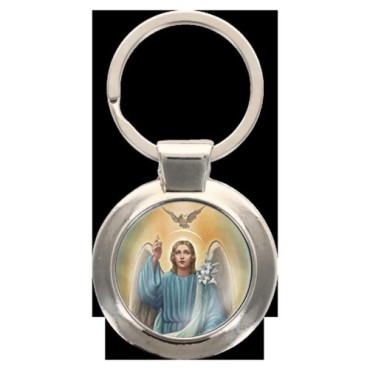 Porte-clés en métal couleur argenté de forme ronde Ø 3.8 cm. Livré en boite cadeaux. Existe avec différents Saints
