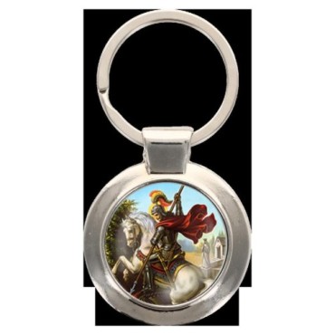 Porte-clés en métal couleur argenté de forme ronde Ø 3.8 cm. Livré en boite cadeaux. Existe avec différents Saints