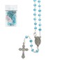Chapelet en grains semi-cristal Ø 4 mm, chaîne avec croix et Christ, présenté dans un flacon en verre..