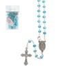 Chapelet en grains semi-cristal Ø 4 mm, chaîne avec croix et Christ, présenté dans un flacon en verre..