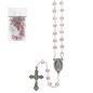 Chapelet en grains semi-cristal Ø 4 mm, chaîne avec croix et Christ, présenté dans un flacon en verre..